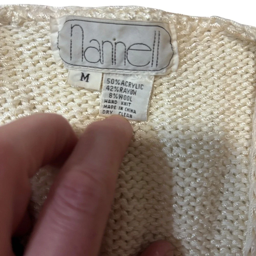 VTG 80s Nannell Hand Knit WrapStyle Sweater Black/Cream Woolblend Art To Wear|Md